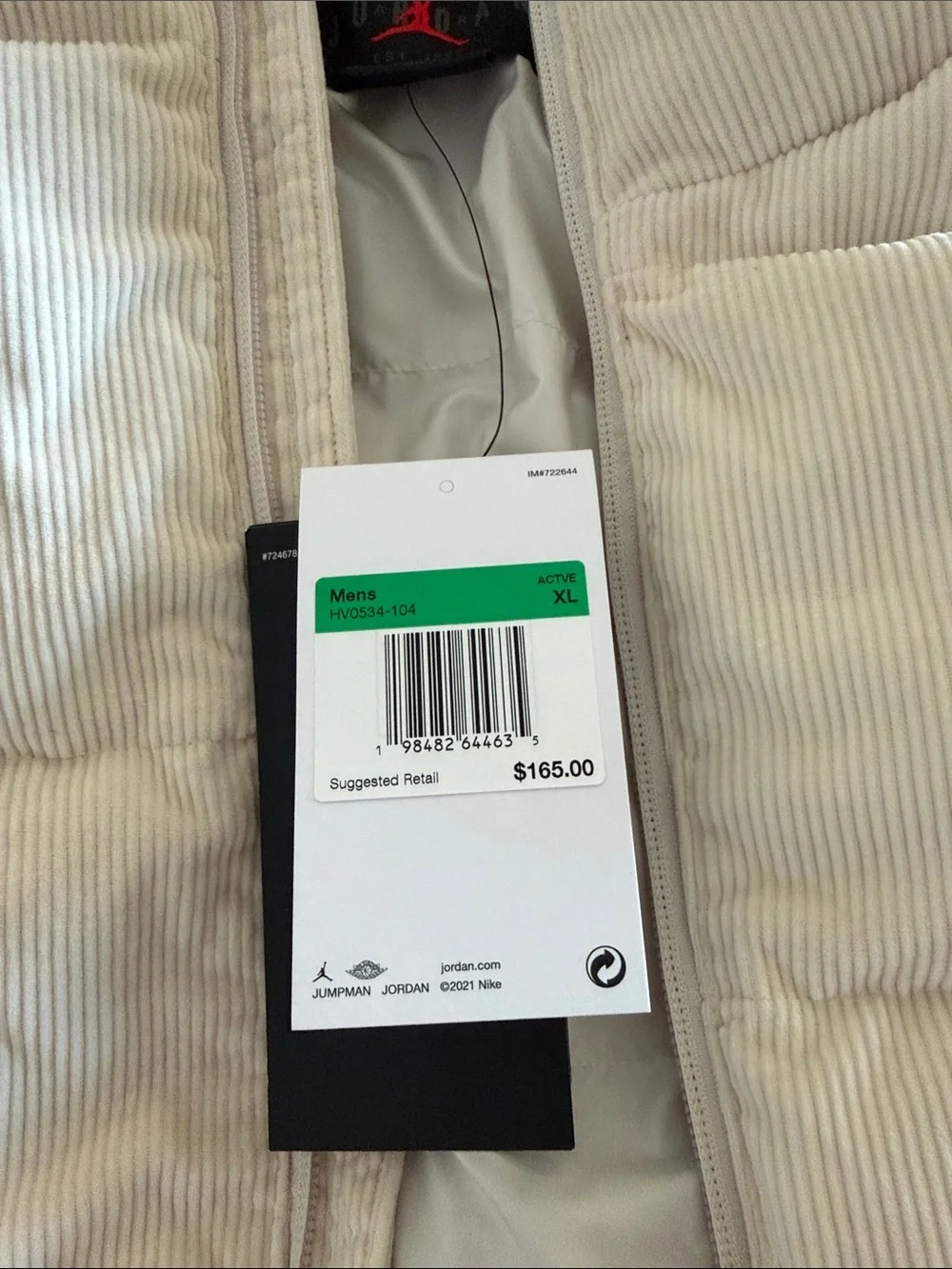 Jordan Off White Corduroy Puffer Vest with Black Jumpman